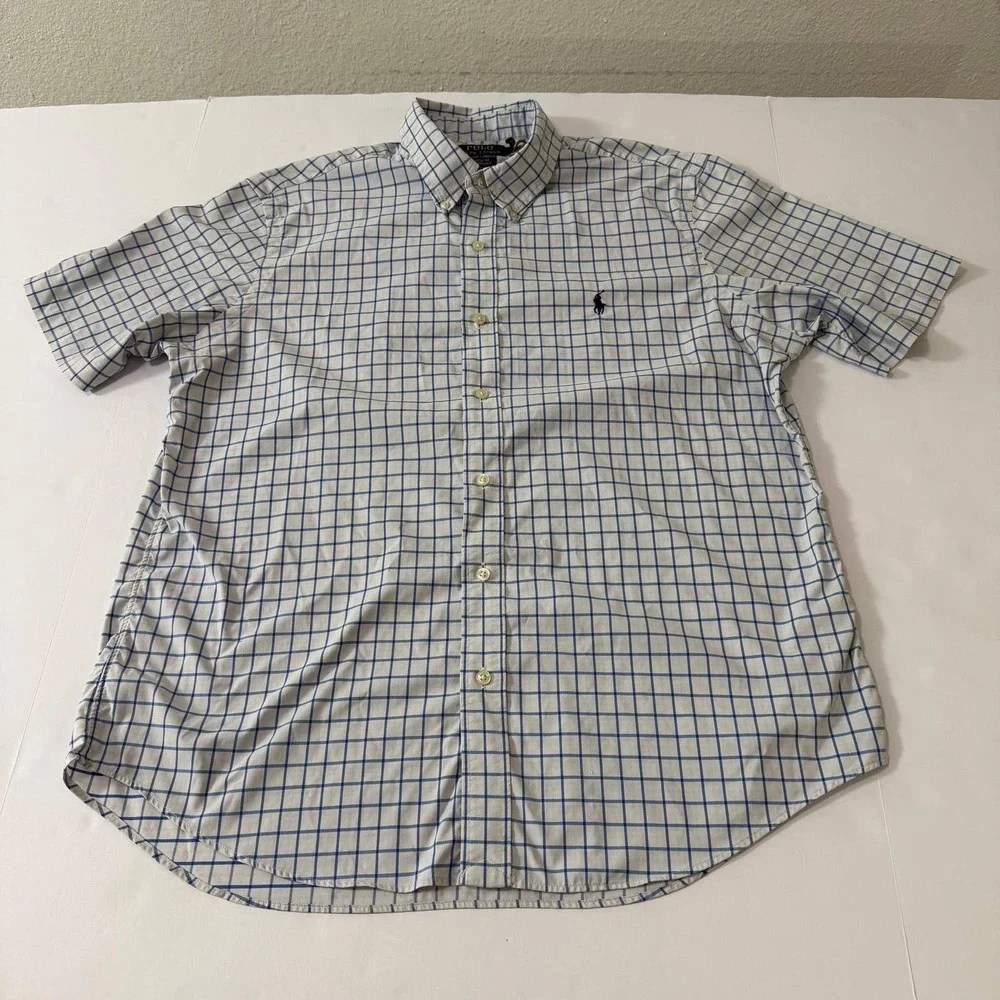 Polo Ralph Lauren Mens Large Classic Fit Performance Shirt Blue White Check